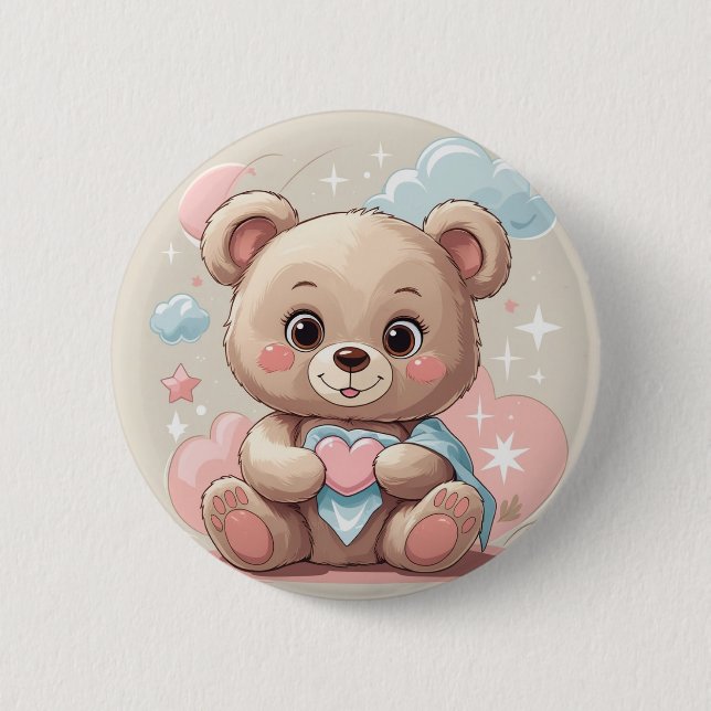 Adorable Teddy Bear Baby - Soft Pastell Design Button (Vorderseite)