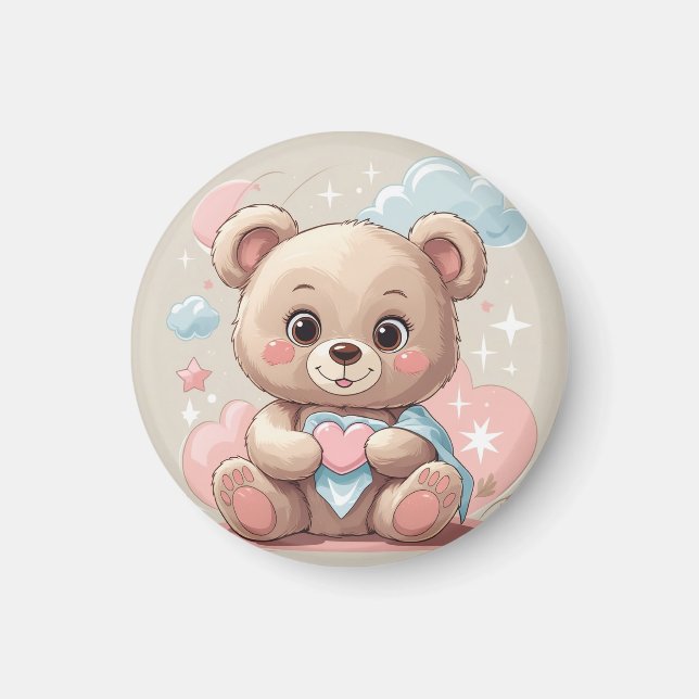 Adorable Teddy Bear Baby - Soft Pastell Design Magnet (Vorne)