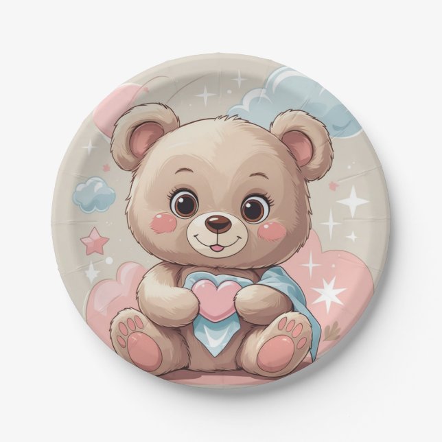 Adorable Teddy Bear Baby - Soft Pastell Design Pappteller (Vorderseite)