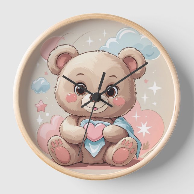 Adorable Teddy Bear Baby - Soft Pastell Design Uhr (Vorderseite)