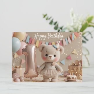 Adorable Teddy Bear First Birthday Invitation Einladung