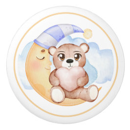 Adorable Teddy Bear & Half Moon Keramikknauf