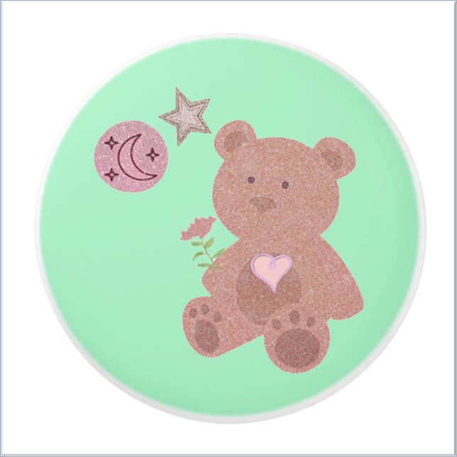 Adorable Teddy Bear Moon & Stars in Green Keramikknauf (Von Creator hochgeladen)