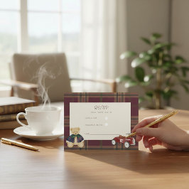 Adorable Teddy Bear Plaid Toy Car Watercolor Baby  RSVP Karte