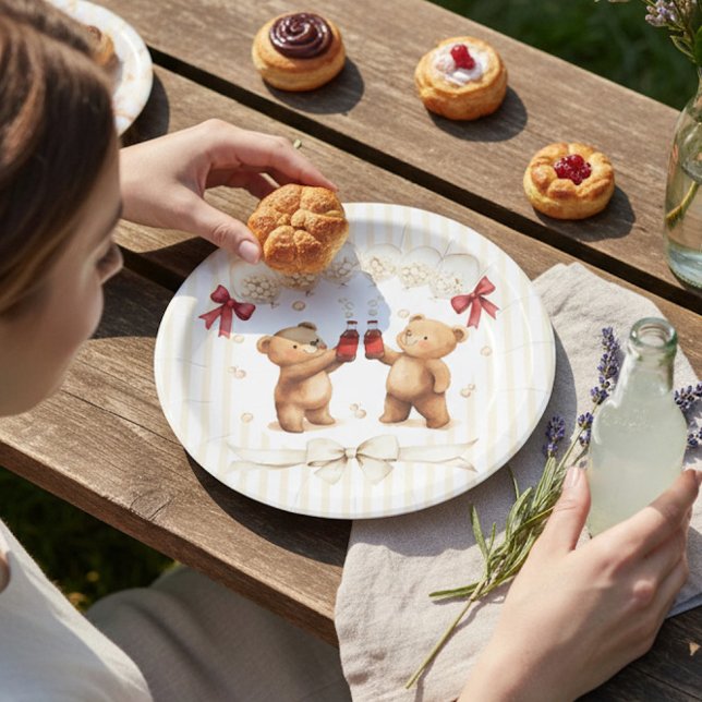 Adorable Teddy Bear "Ready to Pop" Baby Shower  Pappteller (Von Creator hochgeladen)