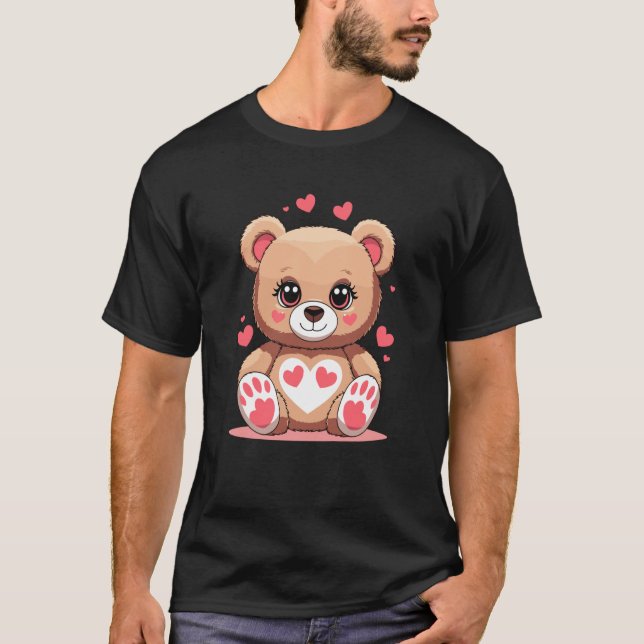 Adorable Teddy Bear with Hearts Romantic Valentine T-Shirt (Vorderseite)