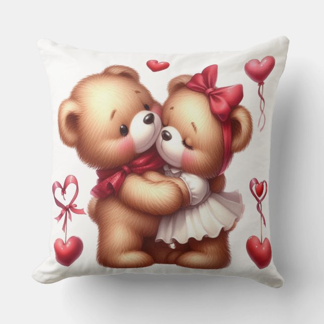 Adorable Teddy Bears in Liebe Niedlicher Valentins Kissen (Vorderseite)