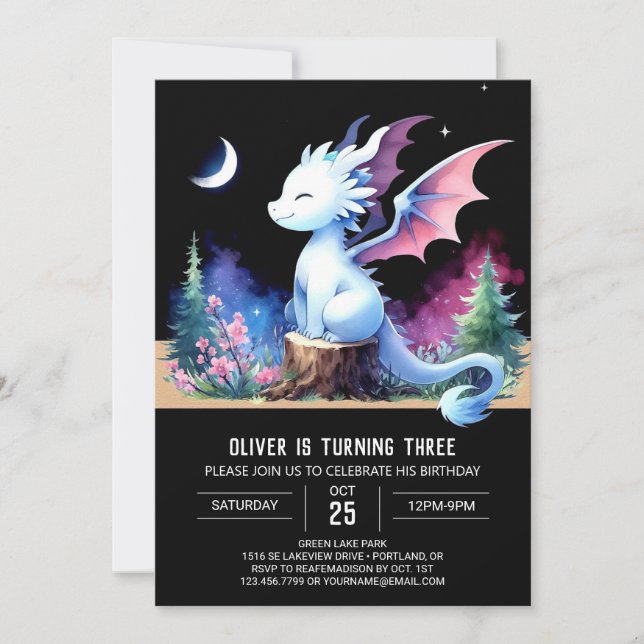 Adorable Template Dragon Birthday Einladung (Vorderseite)