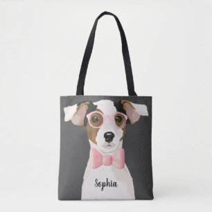 Adorable Terrier Hund mit Brille und Krawatte, Tas