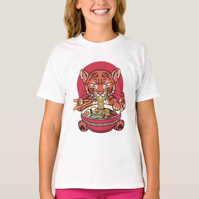 Adorable Tiger Eating Ramen T-Shirt (Vorderseite)
