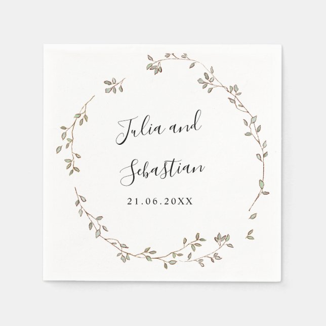 Adorable Tiny Green Blätter Hochzeitsmonogramm Serviette (Vorderseite)