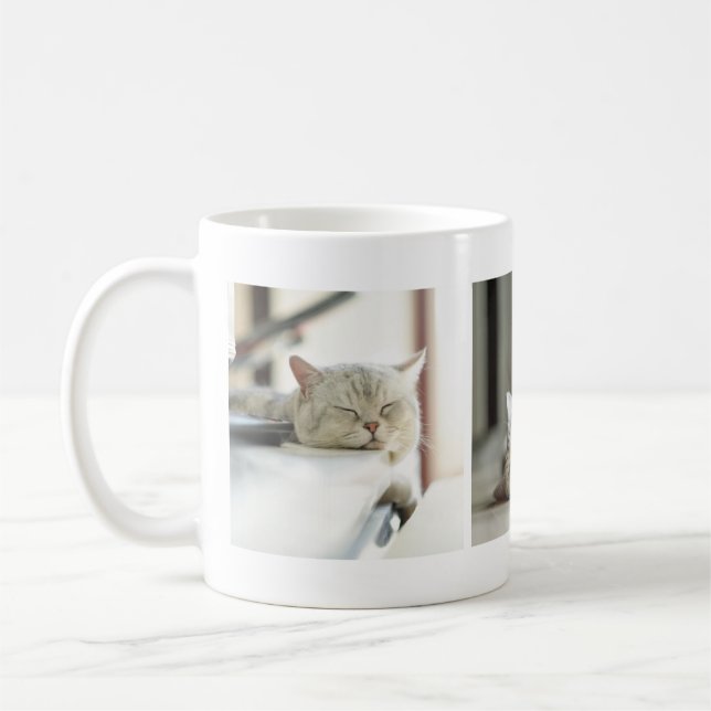 Adorable Tired Kitty Cat Lovers' Foto Collage Tass Kaffeetasse (Links)