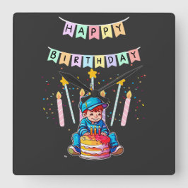 Adorable Toddler First Birthday Cute Boy Quadratische Wanduhr