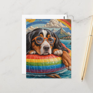Adorable Tri Color Dog liebt es, in einem See zu s Postkarte