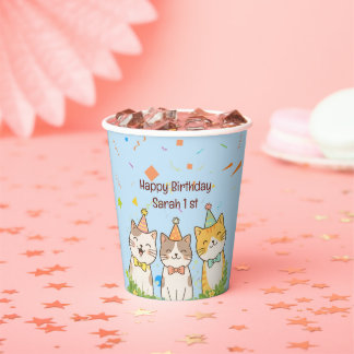 Adorable Trio of Birthday Cats | Custom Name & Age Pappbecher