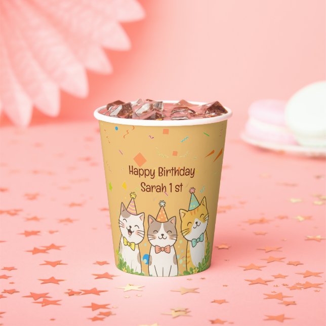 Adorable Trio of Birthday Cats | Custom Name & Age Pappbecher (Insitu)