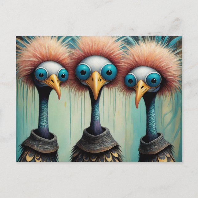 Adorable Trio von Funny Birds Postkarte (Vorderseite)