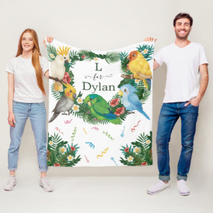 Adorable Tropical baby exotic Parrots Grüne Fleecedecke