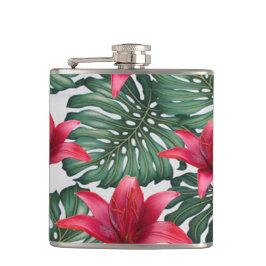 Adorable Tropical Palm Hawaiian Hibiskus Flachmann