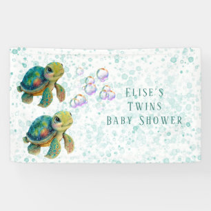 Adorable Turtle and Bubbles Baby Dusche Twins Banner