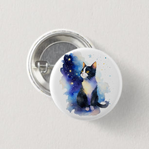 Adorable Tuxedo Cat Aquarellbilder Button