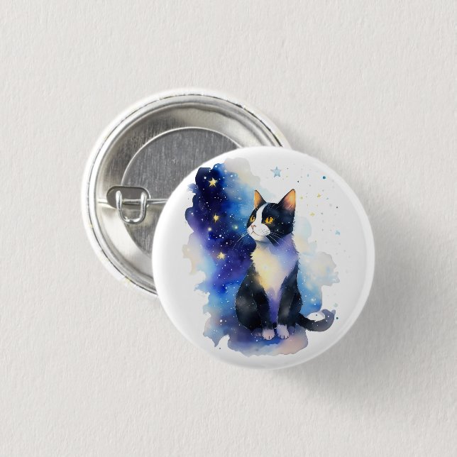 Adorable Tuxedo Cat Aquarellbilder Button (Vorne & Hinten)