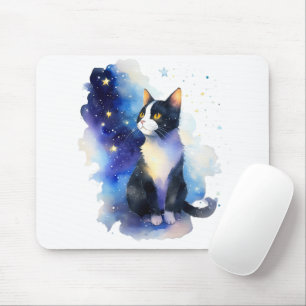 Adorable Tuxedo Cat Aquarellbilder Mousepad
