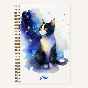 Adorable Tuxedo Cat Aquarellbilder Notizbuch
