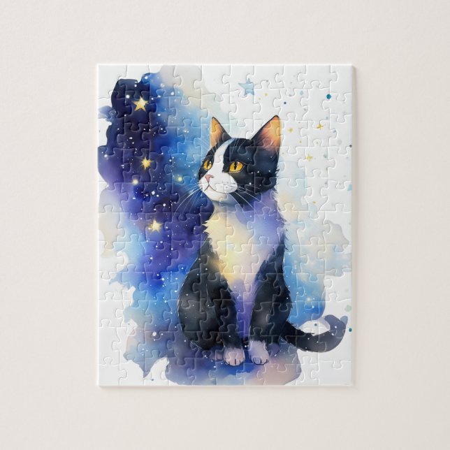 Adorable Tuxedo Cat Aquarellbilder Puzzle (Vertikal)
