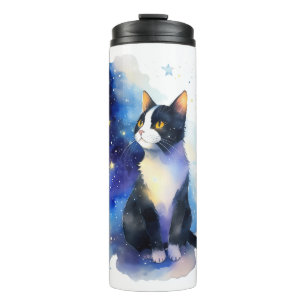 Adorable Tuxedo Cat Aquarellbilder Thermosbecher
