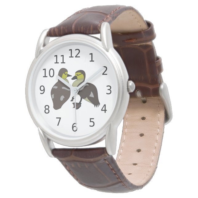 Adorable Twin Baby Duckling Huddling Cartoon Armbanduhr (Schrägansicht)