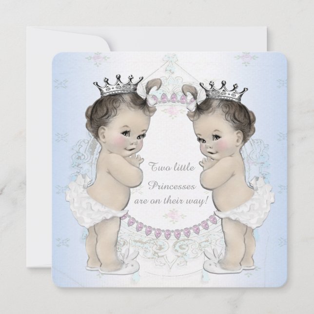 Adorable Twin Girl Babydusche Einladung (Vorderseite)