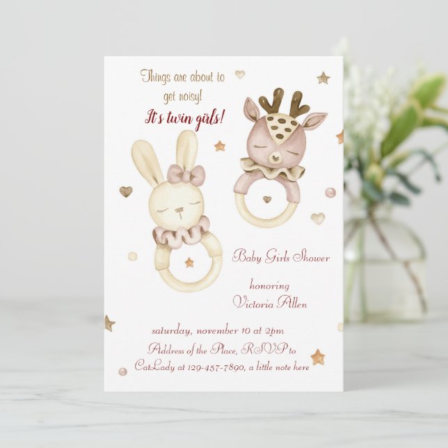 Adorable Twin Girls Kinderdusche Einladung (Stehend Vorderseite)