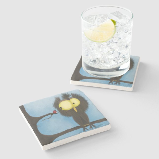 Adorable und farbenfrohe Owl Oliver Steinuntersetzer (Seitenansicht)