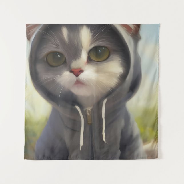 Adorable und Sweet Kitten mit Hoodie Wandteppich (Vorderseite)