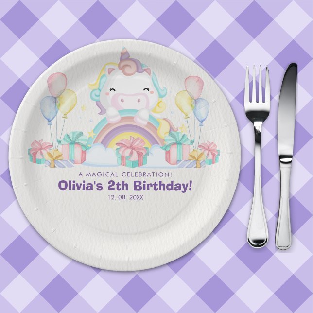 Adorable Unicorn Birthday for Toddler Girls Pappteller (Von Creator hochgeladen)