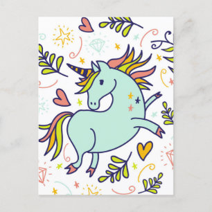 Adorable Unicorn Doodle Postkarte