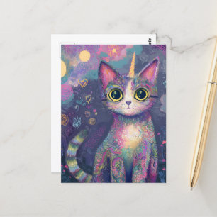 Adorable Unicorn Kitty Fantasy Art Postkarte
