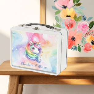 Adorable Unicorn mit Regenbogendesign für Mädchen Metall Brotdose