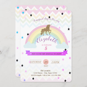 Adorable Unicorn, Regenbogenstars Einladung zum Ge