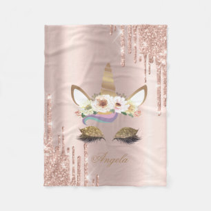 Adorable Unicorn Rose Gold Glitzer Tropfen Fleecedecke