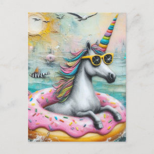 Adorable Unicorn schwebend in einem glänzenden Dou Postkarte
