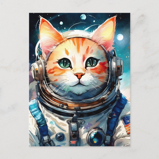 Adorable US Astronautenkatze Postkarte (Vorderseite)