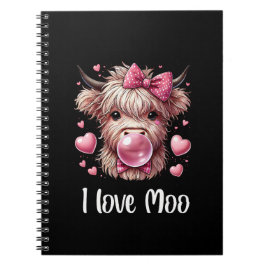 Adorable Valentine Highland Cow (weißer Text) Notizblock