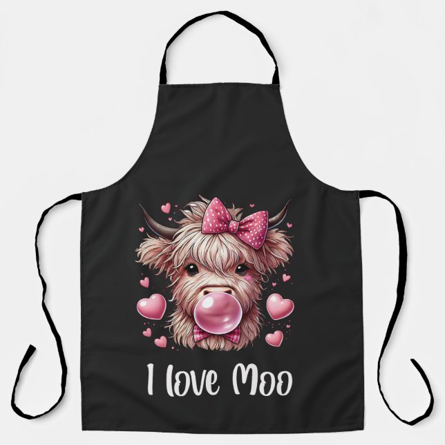 Adorable Valentine Highland Cow (weißer Text) Schürze (Vorderseite)