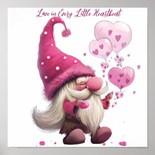 Adorable Valentine's Day Gnome mit Herzblasen Poster