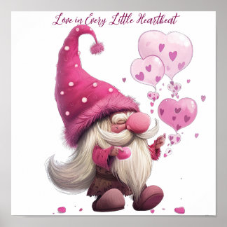 Adorable Valentine's Day Gnome mit Herzblasen Poster