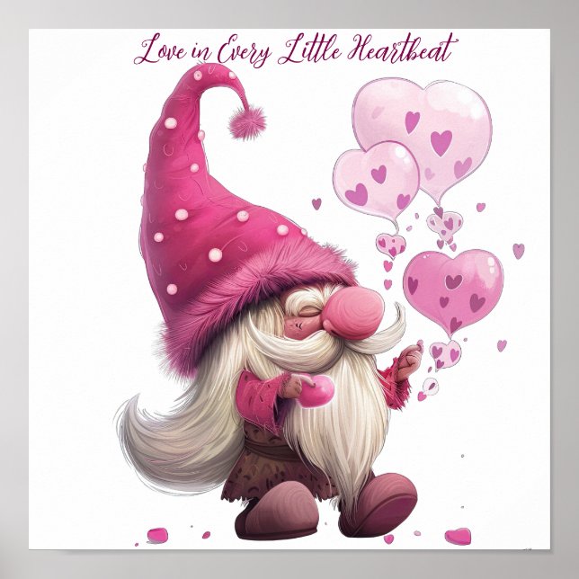 Adorable Valentine's Day Gnome mit Herzblasen Poster (Vorne)