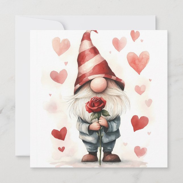 Adorable Valentine's Gnome: mit einer Rose Einladung (Vorderseite)