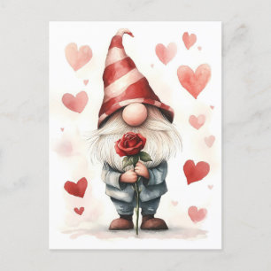 Adorable Valentine's Gnome: mit einer Rose Postkarte